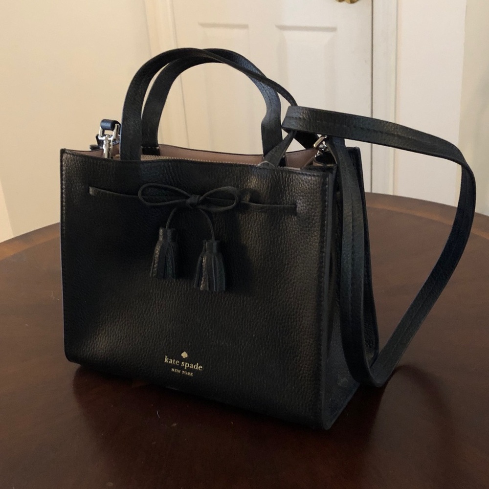 Kate Spade Hayes Black Crossbody Satchel with Tassel Detail